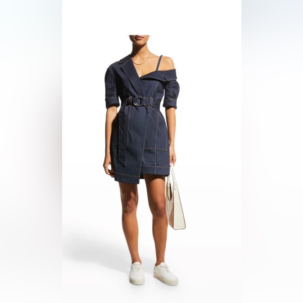 Cinq a Sept Milly Belted dress Asymmetric Stretch Denim Minidress never worn